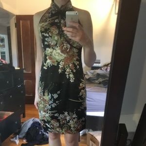CHINESE QIPAO MINI/MIDI-DRESS BLACK/FLORAL